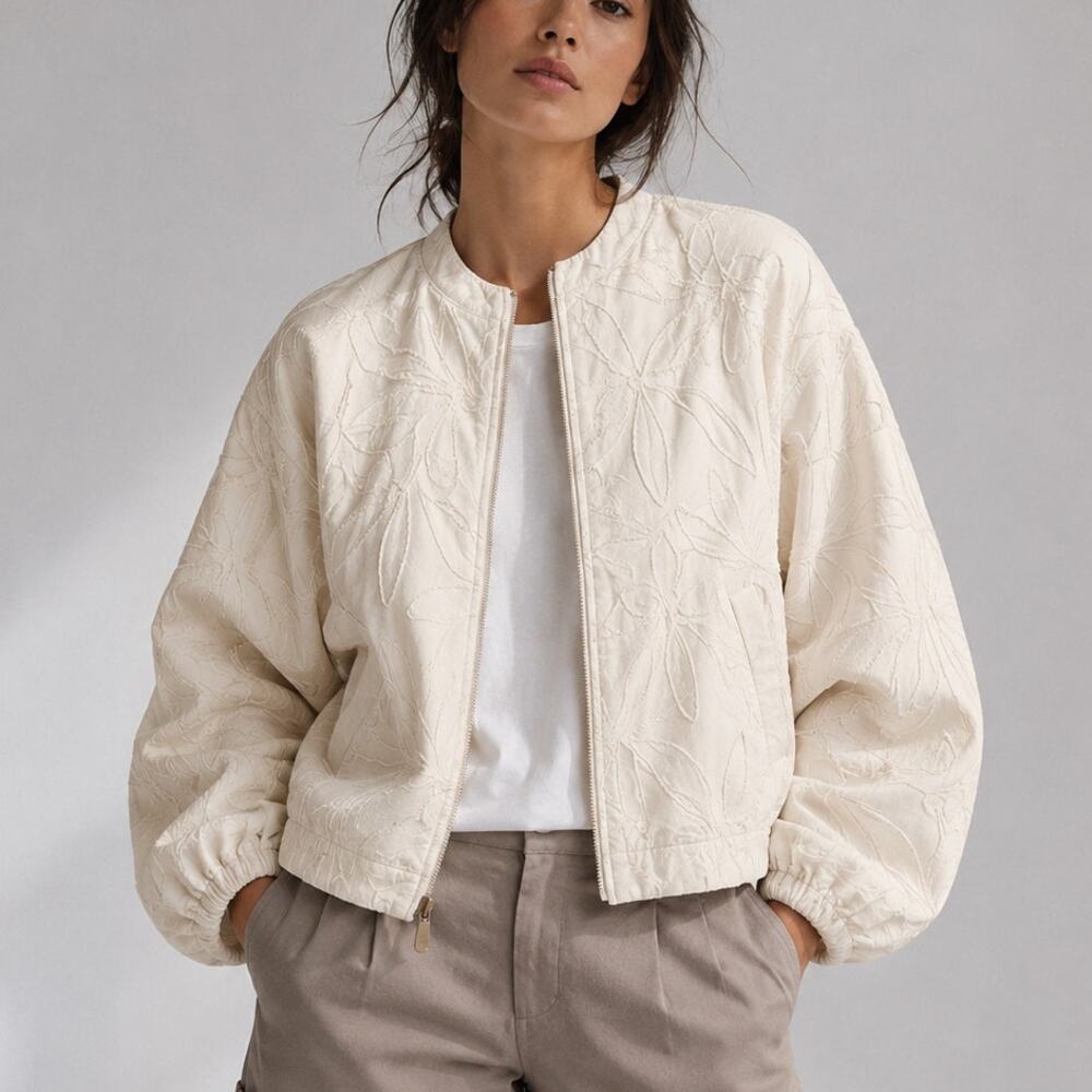 Zara Bomber Jacket 8372/229/712 Womens Floral Embroidery Zip Casual Lightweight